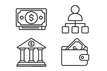Poster - Business and finance line icons set. Money, cash, payment, wallet, bank. Corporate structure, teamwork, hierarchy. Outline pictogram collection for web and mobile app.