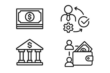 Poster - Business and finance outline icon set. Money, banking, payment transaction and workflow management concept symbols. Thin line vector pictograms for web and mobile app UI.
