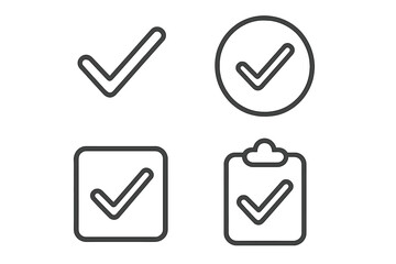 Poster - Check mark vector icon set. Approve, confirm, correct, done. Tick in circle and square. Checklist, quality, verified, passed symbol. Thin line ui, ux element for web.