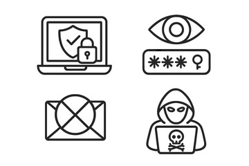 Poster - Cyber Security Line Icons Set – Data Protection, Hacking, Email Security, Password, Shield, Lock, Hacker, Network Safety, Web and Mobile App Design