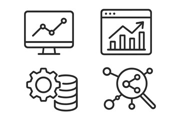 Poster - Data Analytics and Big Data Line Icons Set. Web Dashboard, Graph, Data Processing, Network Analysis, Research, Statistics, Business Intelligence, Trend Visualization, Technology Concept