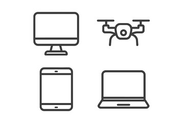 Poster - Modern Electronic Devices Line Icons Set. Computer Monitor, Drone, Tablet, Laptop. Minimalist Web and Mobile App Technology Symbols. Smart Gadgets Outline Vector Illustration