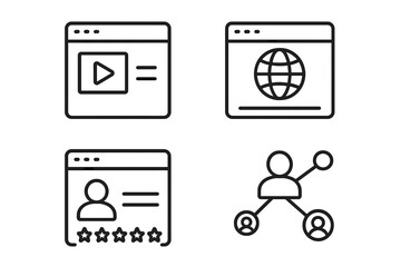 Poster - Set of 4 Minimalist Line Style Web Icons for Social Media, Marketing, Business, Website, Profile, and Mobile App UI Design, Digital Communication Symbols