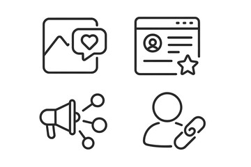 Leinwandbilder - Social Media Web Icons Set. Line Style Vector Illustration. Profile, Website, Marketing, Media, Business, Social Network Symbols for Web and Mobile Apps. Modern Communication Concepts