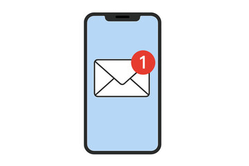Poster - Smartphone screen with new email notification icon, unread message alert, envelope symbol, mobile phone interface, digital communication, vector illustration, isolated background