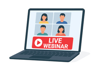 Poster - Live Webinar Online Training on Laptop, Video Conference Call, Distance Education, Digital Communication, Remote Learning, Virtual Meeting, Online Course Streaming Concept