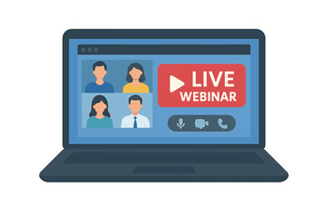 Poster - Live Webinar Online Training on Laptop. Video Conference Call, Distance Education, E-learning Course, Digital Communication, Remote Meeting, Virtual Classroom Stream