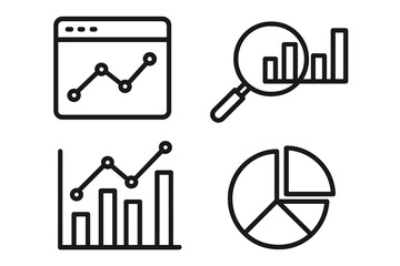 Fototapete - Data analysis and analytics icon set. Business statistics and financial report symbols. Line icons for web design, mobile app, UI, UX, and infographic presentation.