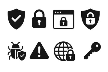 Fototapete - Cyber Security and Internet Protection Icons for Web and Mobile App, Vector Illustration on Transparent Background, Data Privacy, Network Security, Digital Lock, Secure Access