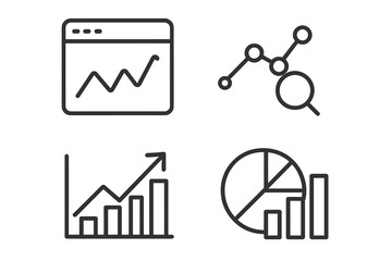 Poster - Data analysis and statistics icon set. Line art symbols for business intelligence, big data, and marketing reports. Vector graphic elements for web, mobile app, and UI/UX design.