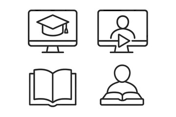Fototapete - Education set of 4 web icons in modern line style, e-learning and online study symbols for web and mobile apps, including video tutorial, knowledge, school, university