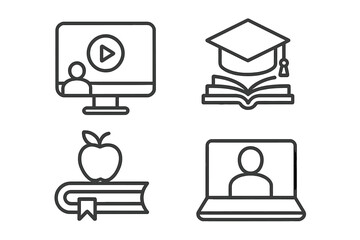 Fototapete - Education icons set in thin line style. E-learning, online course, webinar, video tutorial concepts. School, university, knowledge, graduation symbols for web mobile app.