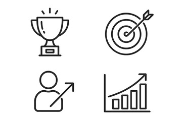 Poster - Business success line icons set. Trophy award, target goal, career growth, chart increase. Vector outline symbols for strategy, finance, and achievement concepts.