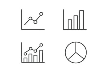 Poster - Set of 4 vector line style web icons of graphs and charts: line graph, bar chart, combined graph, pie chart, transparent background, data visualization symbols for business