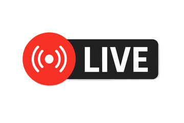 Poster - Live streaming button icon red broadcast symbol, vector illustration on transparent background, digital media, online streaming, live video, social media, technology interface