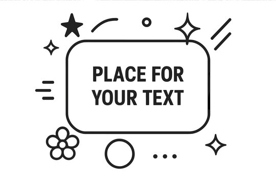 Minimalist text frame template with cute doodle line art elements. Vector illustration of a quote box with stars and flowers for banners, labels, or social media posts.