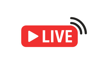Aufkleber - Live stream icon. Online broadcast button. Red streaming video symbol with play sign. Internet television, social media element. Broadcasting, news, webinar, blog concept. Vector.