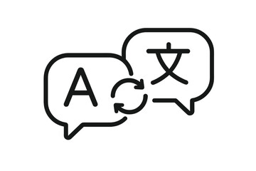 Poster - Language translation chat bubbles icon. Online multilingual translator app symbol. Speech bubble with English and Chinese letters. Communication, translation service vector