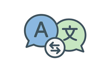 Poster - Language translation chat bubbles icon. Online multilingual translator app symbol. Speech bubble with English and Chinese characters. Communication, global translation, language exchange