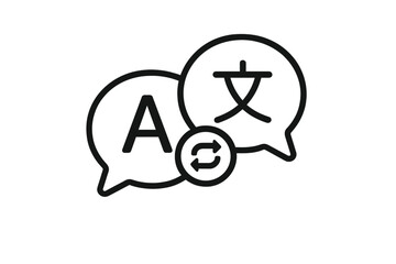 Poster - Language translation chat bubbles icon. Multilingual communication, online translator, speech bubble with A and Chinese character, translation app symbol, exchange arrows
