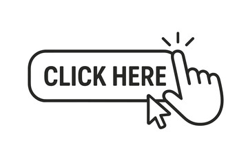 Leinwandbilder - Click Here Button with Hand Pointer and Mouse Cursor. Modern Web UI Call to Action Icon. Interactive Clickable Button Element for Website, App, User Interface Design Vector