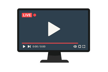 Fototapete - Live Streaming Video Player Interface on Computer Monitor. Online Broadcast, Multimedia Playback, Movie Streaming, Webcast Mockup, Digital Entertainment, Front View Screen Display