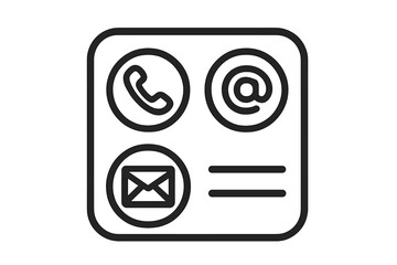 Leinwandbilder - Contact Information Icons Set. Phone, Email, Mail, At Symbol. Communication Symbols. Modern Line Art. Black Outline. Business Card Elements. Vector Illustration Isolated on White Background