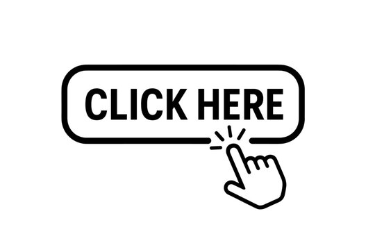 Click Here Button with Hand Pointer Clicking. Modern Web UI Button Icon. Mouse Cursor Action Symbol. Call to Action Vector. Website Interface Element. Simple Outline Design