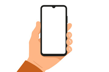 Fototapete - Hand holding black smartphone with blank screen, flat style vector illustration, mobile phone mockup, app template, digital device, technology, communication, modern gadget, isolated