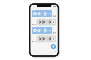 Poster - Smartphone with voice messages on screen. Audio message chat interface. Modern communication, online messaging, mobile social media, voice note, messenger app UI design concept