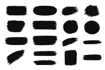 Poster - Black brush strokes collection. Abstract brushstroke shapes on white background. Grunge style artistic design elements. Ink smear variety set for banners, labels, and frames.