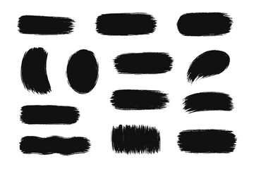 Poster - Black brush strokes collection. Abstract grunge artistic design elements. Hand drawn ink smear, paint splatter texture set. Dirty distress vector background shape variety.