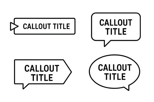 Callout titles vector set. Digital callout bar labels, information boxes, speech bubbles. Essential graphic design elements. Modern minimalist line art frames for text. Vector.