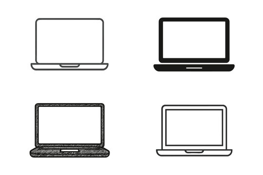 Set of 4 Laptop and Notebook Vector Icons in Different Styles, Computer Monitor and Screen Display Graphics, Blank Screen Illustration for Design and Technology Projects