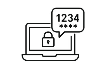 Poster - Two Factor Authentication Icon. Laptop with Password Entry, Security Lock, SMS Verification Code, Multi-Factor Login Protection, Secure Account Access, Cybersecurity Concept