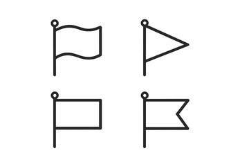 Poster - Minimalist Flag Icon Set – 4 Unique Flag Shapes, Outline Style, Vector Illustration, Transparent Background, Simple Modern Symbols for Web, App, UI, Navigation, Markers