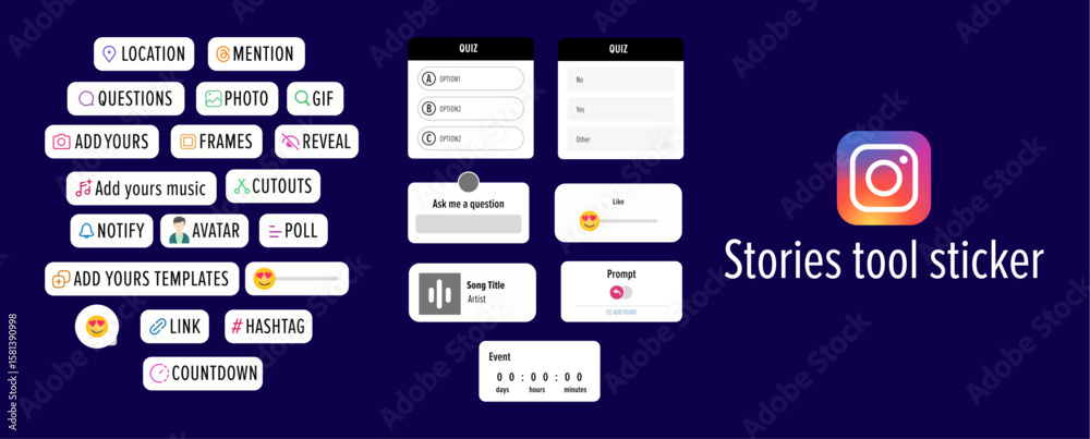 Instagram stories polls. Social media icons and functional stickers ...
