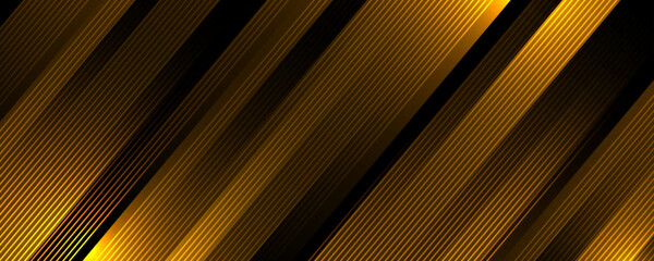 Poster - Yellow black techno abstract background overlap layer on dark space with diagonal lines effect decoration. Graphic design element cutout style concept for web banner, flyer, card, or brochure cover