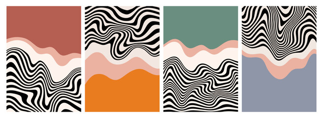 Fototapete - Abstract Psychedelic Background with Retro Swirl Pattern. Vector Poster Design with Wave Lines. Trippy Psychedelic Art.