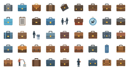 Poster - Set of Vector Icons Assortment of Colorful Briefcases Various Designs Styles and Colors. Vector Illustrations. EPS Editable