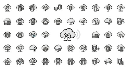 Fototapete - Set of Vector Icons Cloud Computing Icons Data Storage Networking and Server Connectivity. Vector Illustrations. EPS Editable