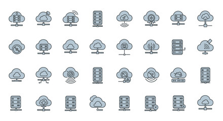 Poster - Set of Vector Icons Cloud Computing and Server Icons A Set of Network Technology Symbols. Vector Illustrations. EPS Editable