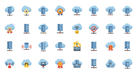 Poster - Set of Vector Icons Cloud Computing Icons Server Network Data and Connection Elements. Vector Illustrations. EPS Editable