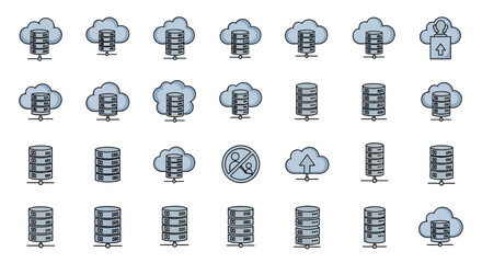 Poster - Set of Vector Icons Cloud Database Icons Set with Various Configurations. Vector Illustrations. EPS Editable
