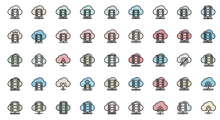 Poster - Set of Vector Icons Cloud Server Icons Data Storage Network and Computing Solutions. Vector Illustrations. EPS Editable