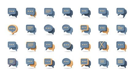Poster - Set of Vector Icons Collection of 3D Chat Bubbles in Various Styles. Vector Illustrations. EPS Editable