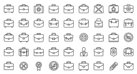 Poster - Set of Vector Icons Collection of Black and White Briefcase Outline Icons. Vector Illustrations. EPS Editable