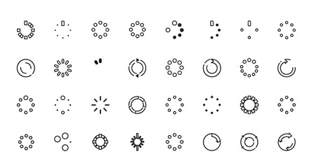 Poster - Set of Vector Icons Collection of Black and White Loading Icons and Circular Progress Indicators. Vector Illustrations. EPS Editable