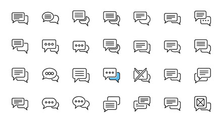 Poster - Set of Vector Icons Collection of Black Outline Speech Bubble Icons with Text and Symbols. Vector Illustrations. EPS Editable