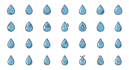 Poster - Set of Vector Icons Collection of Blue Water Drop Icons Diverse Styles and Shapes. Vector Illustrations. EPS Editable